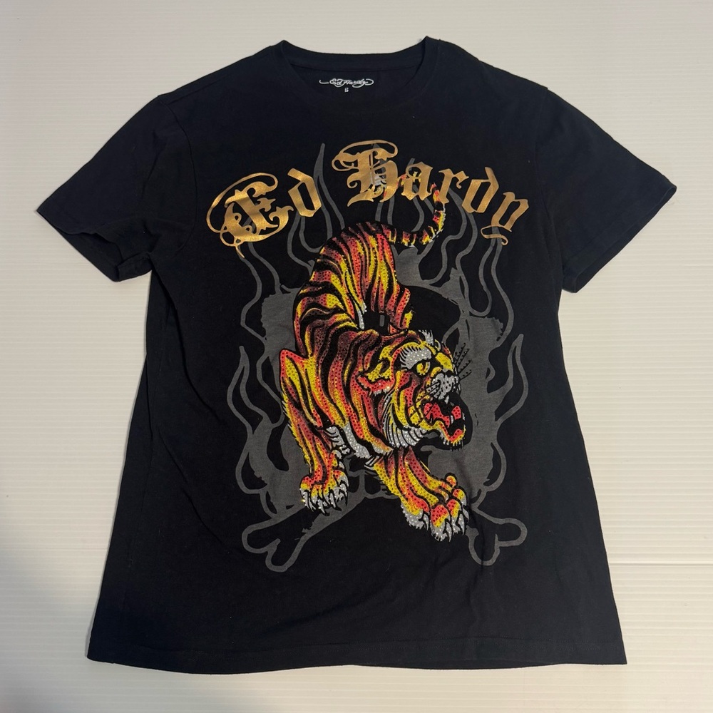 NWOT Ed Hardy Y2K Crawling Tiger Graphic black t-shirt rhinestone small